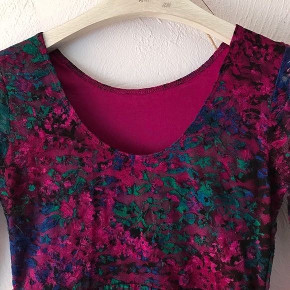 Lace watercolor jeweltone dress with sheer sleeves - Picture 4 of 6